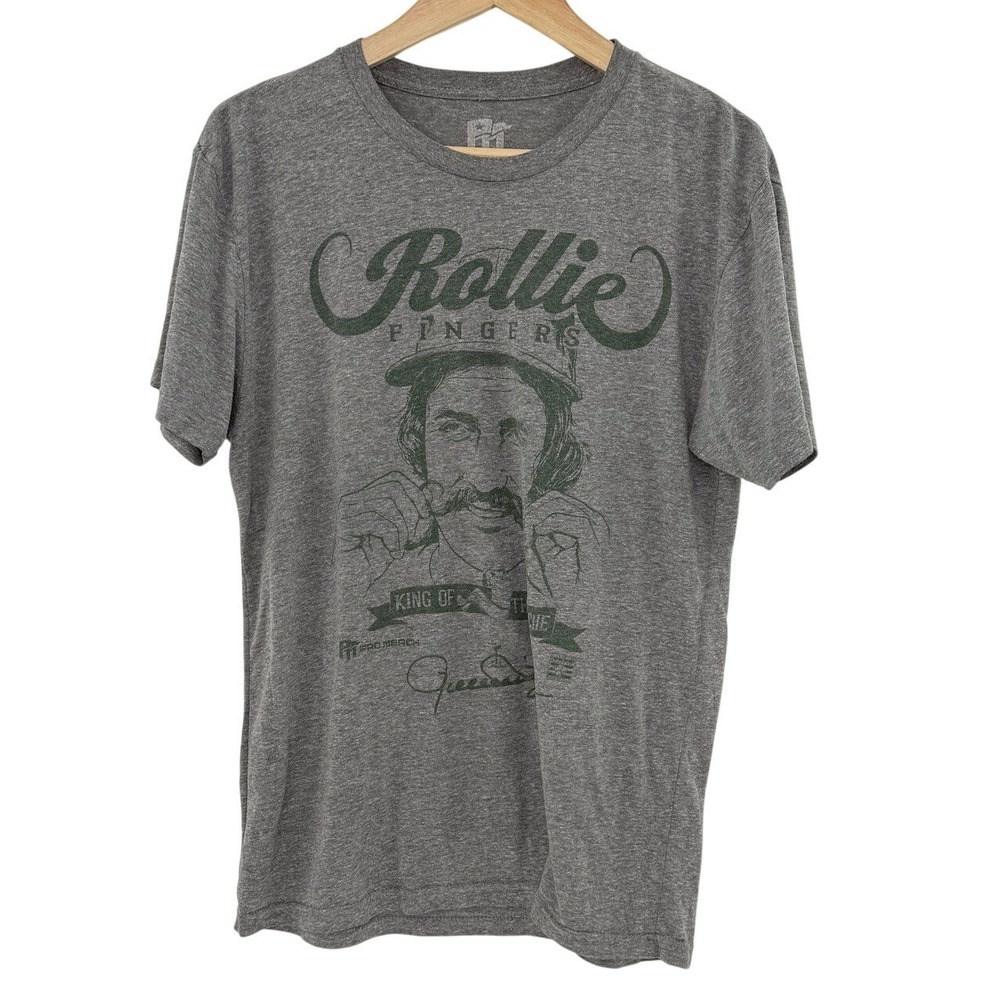 Pro‎ Merch Rollie Fingers King of the Stache MLB Graphic T-Shirt Gray Mens